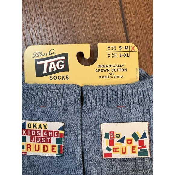 Blue Q Tag NWT 2 Pair Blue Organic Cotton Tag Socks Size S/M - Picture 4 of 8